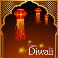 Decorated hanging Kandil lantern for Happy Diwali festival holiday celebration of India greeting background