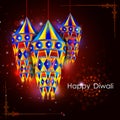 Decorated hanging lamp for Happy Diwali festival holiday celebration of India greeting background