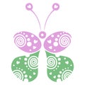 Vector illustration of decorative ornamental green and pink butterfly isolated on the white background. Royalty Free Stock Photo