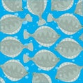 Fish plaice decorative pattern on turn blue background