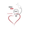 Vector illustration dedicated to world heart day. Stethoscope and heart. Banner, poster, sign. For various print and web Royalty Free Stock Photo
