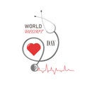 Vector illustration dedicated to world heart day. Stethoscope, heart and cardiogram. Banner, poster, sign. For various Royalty Free Stock Photo