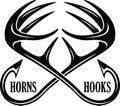 Vector illustration of deer antlers and fishing hooks