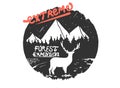 Vector illustration with deer silhouette and hand-drawn lettering. Adventure is out there