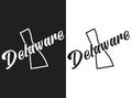 Vector illustration of Delaware. Monochrome logo of the USA state. Lettering and outline of territory of the United States of