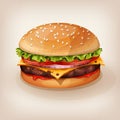 Vector illustration of delicious burger. Cartoon style icon.