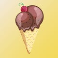 Ice cream chocolate scoops isolated. on yellow background. Idea for poster, product