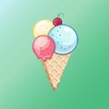 Icecream strawberry pineapple blueberry scoops. on green background. Royalty Free Stock Photo