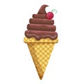 Ice cream chocolate cherry scoops waffle cone. Royalty Free Stock Photo