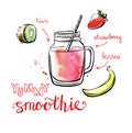 Fruit smoothie hand drawn recipe card