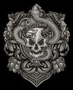 Vector illustration. demon skull with snake vintage engraving ornament Royalty Free Stock Photo