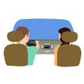 Vector illustration depicting a driver and a passenger in the car from behind