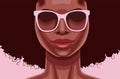 Vector portrait of young beautiful African American woman with light pink sunglasses. Royalty Free Stock Photo