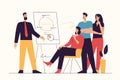 Vector illustration depicting a group of businesspeople listening to the trainer, coach, speaker at seminar. Editable