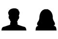 A vector illustration depicting male and female face silhouettes or icons. The illustration portrays a man and a woman portrait. Royalty Free Stock Photo