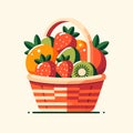 Vector illustration depicting a sizable basket, overflowing with a selection of bright fruits.