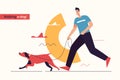 Vector illustration depicting a young smiling man running a dog on a leash. Editable stroke Royalty Free Stock Photo