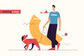 Vector illustration depicting a young smiling man walking a dog on a leash.Editable stroke Royalty Free Stock Photo