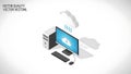 A computer with a cloud computing concept on its screen is shown in a vector illustration Royalty Free Stock Photo