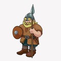 Funny barbarian Viking blond with spear illustration Royalty Free Stock Photo