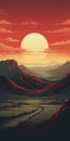 Vibrant Sunset Poster With Sun And Mountains