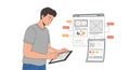 Web Designer Working on Tablet and UI Mockups Royalty Free Stock Photo