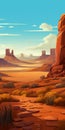 Cartoony Wild West Landscape Illustration With Red Rocks And Desert