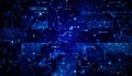 Vector Illustration design. Blue matrix binary datum code, grid pixel pattern background. Digital data futuristic technology Royalty Free Stock Photo