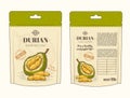 Vector illustration in design packing for durian fruit, template, moc up