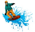 Vector illustration design silhouette snowboarder with stain