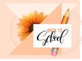 Vector illustration with design template for Back to school event banner with pencils, detailed bright autumn flower