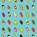 Vector illustration Dessert pattern. Several Ice cream pattern on blue background.