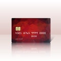 Vector illustration of detailed glossy red credit card isolated on light background. Vector illustration Royalty Free Stock Photo