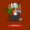 Vector illustration of detective at office in flat style Royalty Free Stock Photo