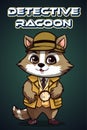 Vector Illustration, Detective Racoon, Animal Clipart