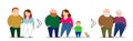 Vector illustration of the development of relationships, family; young childless couple, a mature couple with a child, an elderly