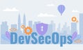 Illustration of DevSecOps methodology of a secure software development process works. Cybersecurity concept