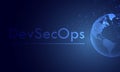 Vector illustration of DevSecOps typography in a futuristic backgroud. Cybersecurity concept