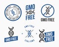 Vector illustration of different black and white colored GMO free emblems Royalty Free Stock Photo