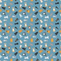 Vector illustration of different dogs breed seamless pattern.