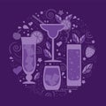 Vector illustration with different drinks and decoration elements