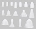 Vector illustration of different model skirt design on transparent background. White blank realistic 3d skirt