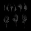 Vector illustration of different realistic fume waves set isolated on black background Royalty Free Stock Photo