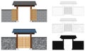 Vector illustration different types of courtyard gates in traditional asian style