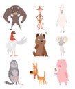 A vector illustration of different wild and domestic animals cartoons. Bull, cow, sheep, cock, bear, bee, ram, domestic Royalty Free Stock Photo