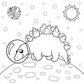 Vector illustration of dinosaur astronaut in space, stegosaurus - Coloring book for children Royalty Free Stock Photo