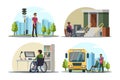 Vector Illustration disabilities people scene set