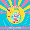 Disco ball icon. Disco party poster Royalty Free Stock Photo