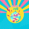 Disco ball icon. Disco party poster. Retro style Royalty Free Stock Photo