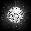 Vector illustration of Disco or mirror ball on black background. Royalty Free Stock Photo